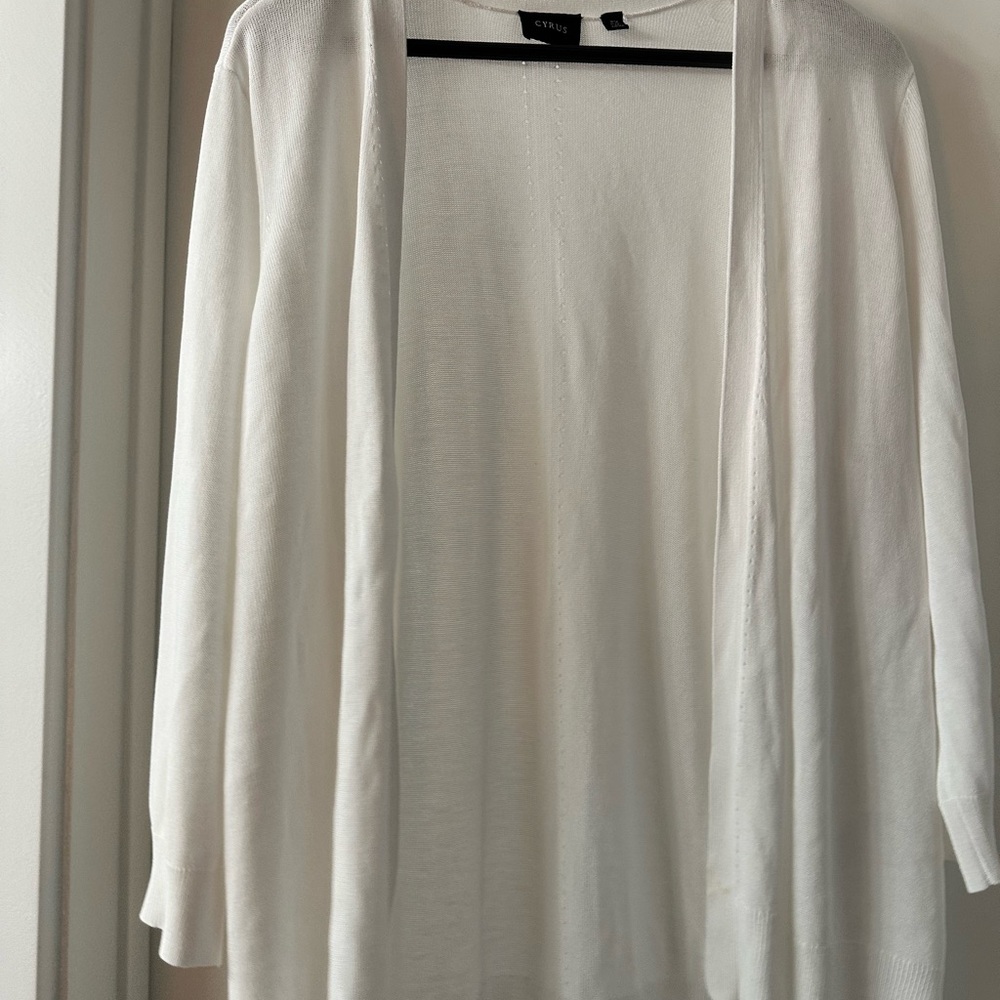 3/4 Length Womens White Cardigan with Detail
